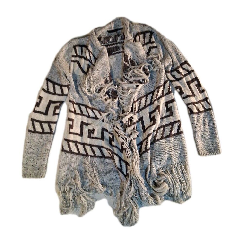 Anthro Blu Pepper Aztec Fringe Cardigan Size Medium